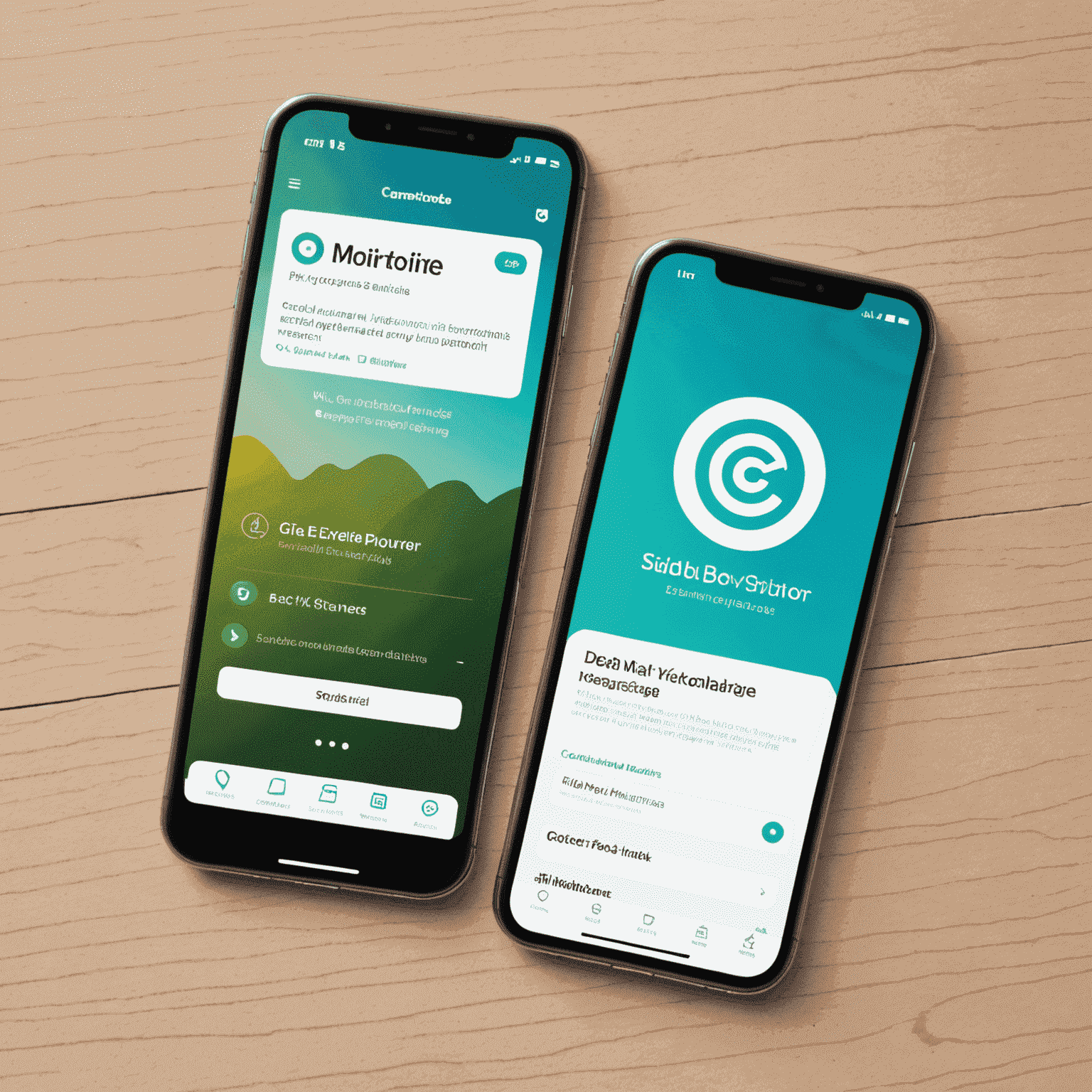 رسم توضيحي لتطبيق هجين يعمل على أجهزة iPhone وAndroid جنبًا إلى جنب، مع شعار شركتنا في الخلفية
